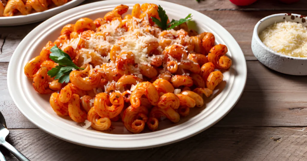 Cavatappi pasta twisting in a creamy sauce, showcasing its unique corkscrew shape